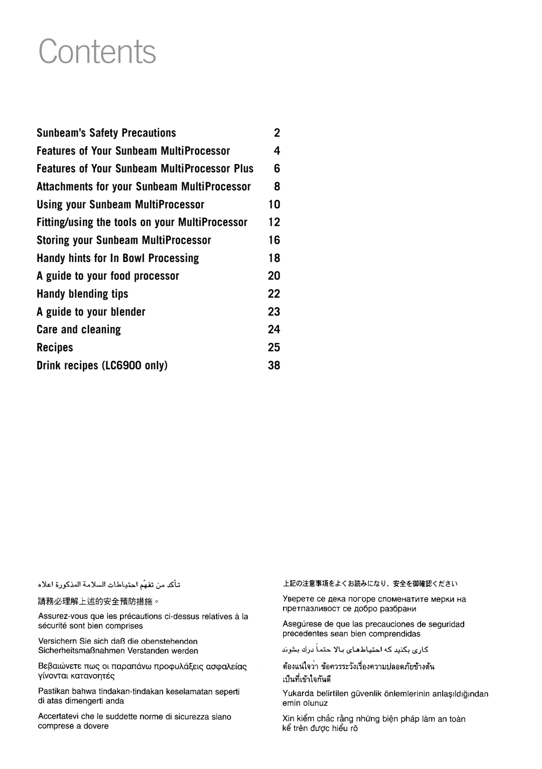 Sunbeam LC6200 manual Contents 