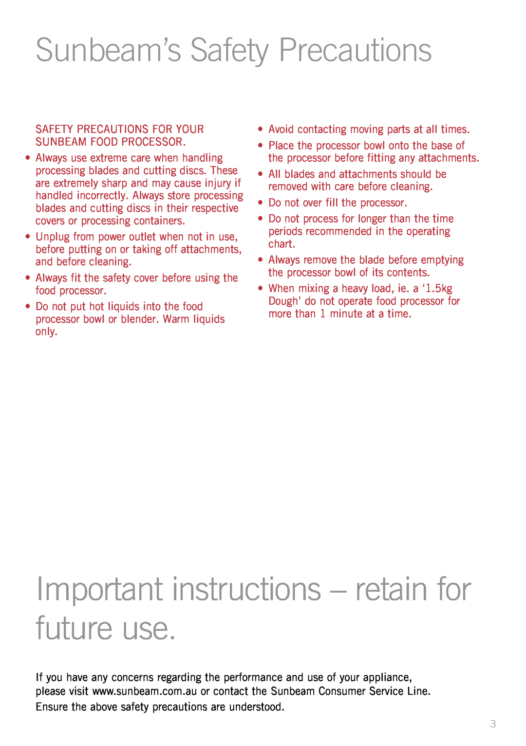 Sunbeam LC6200 manual Important instructions - retain for future use, Sunbeam’s Safety Precautions 