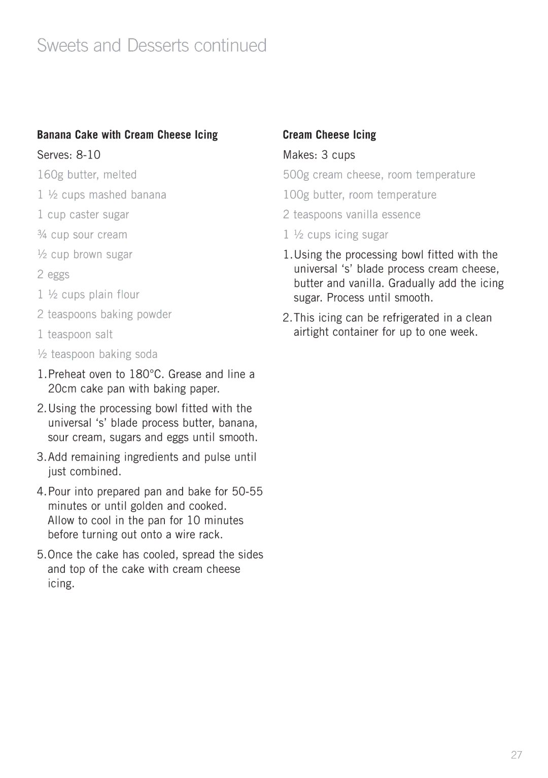 Sunbeam LC7900 manual Banana Cake with Cream Cheese Icing, Add remaining ingredients and pulse until just combined 