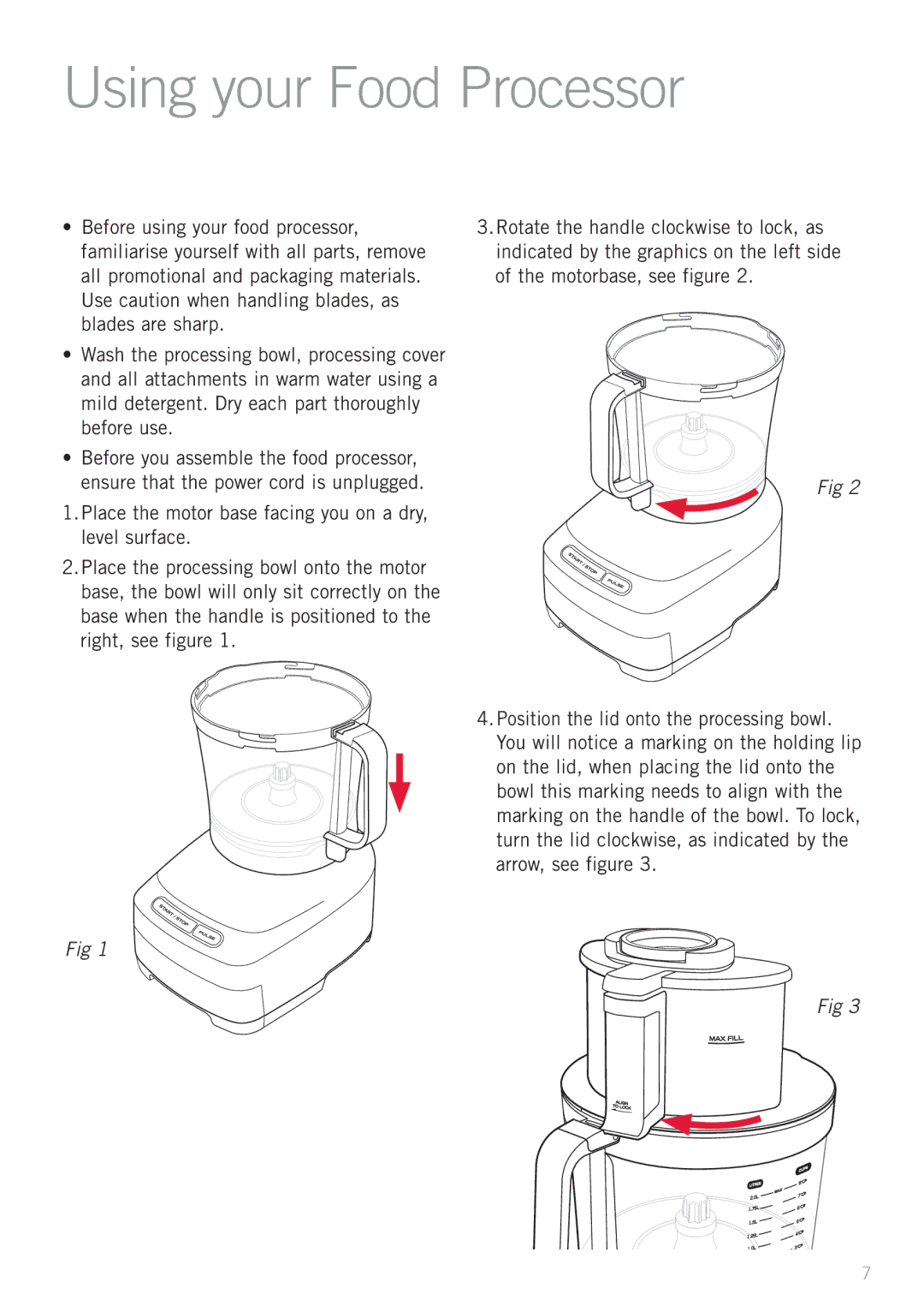 Sunbeam LC7900 manual Using your Food Processor 