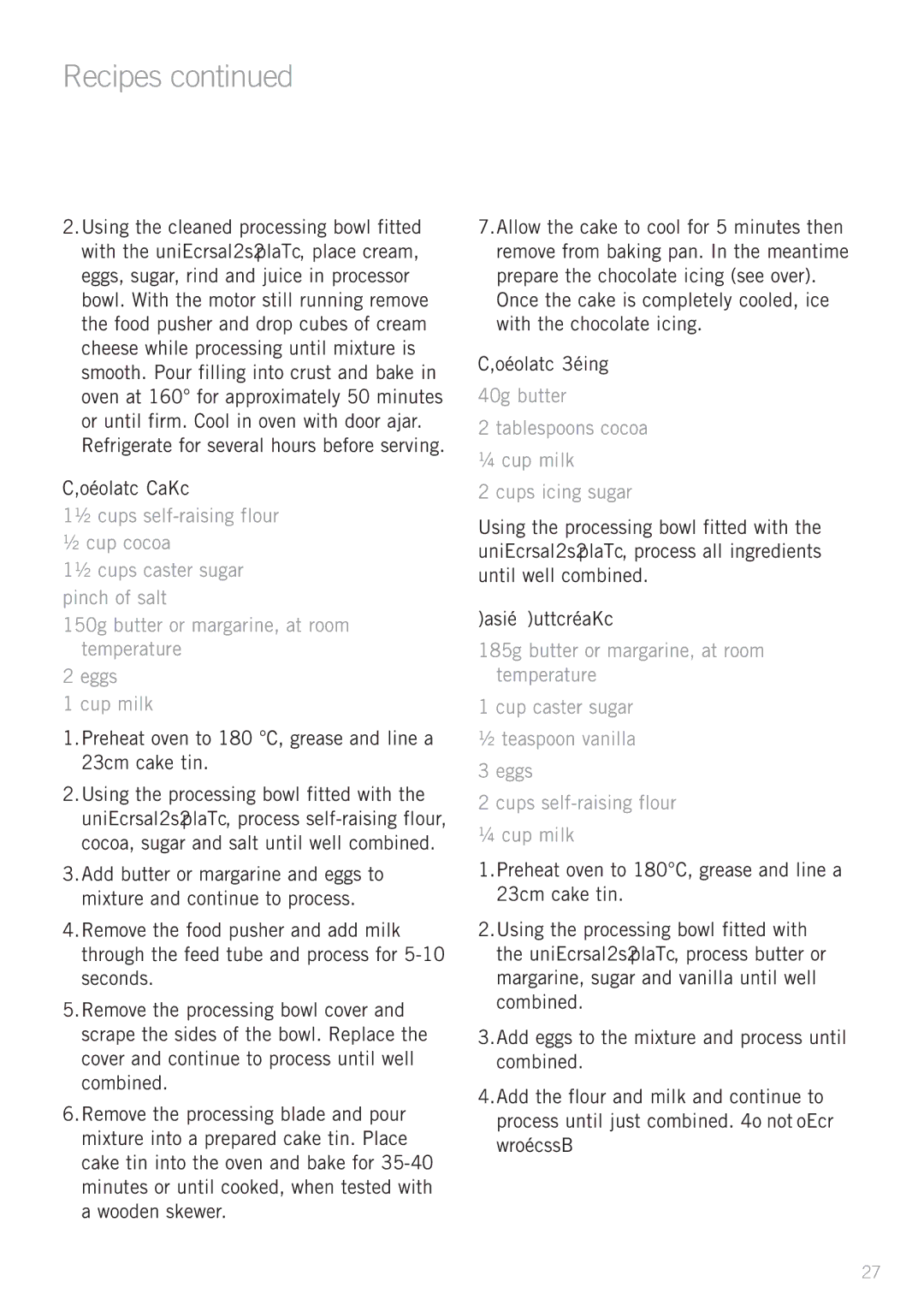 Sunbeam LC8900 Chocolate Cake, Preheat oven to 180 C, grease and line a 23cm cake tin, Chocolate Icing, Basic Buttercake 