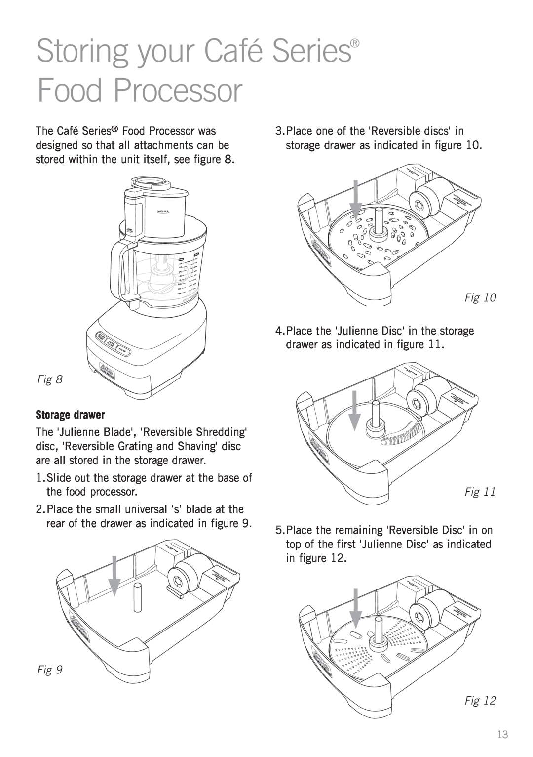 Sunbeam LC9000 manual Storing your Café Series Food Processor, Fig Fig 