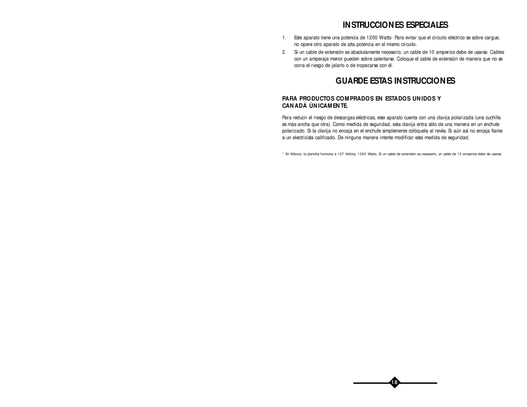 Sunbeam LX instruction manual Instrucciones Especiales, Guarde Estas Instrucciones 