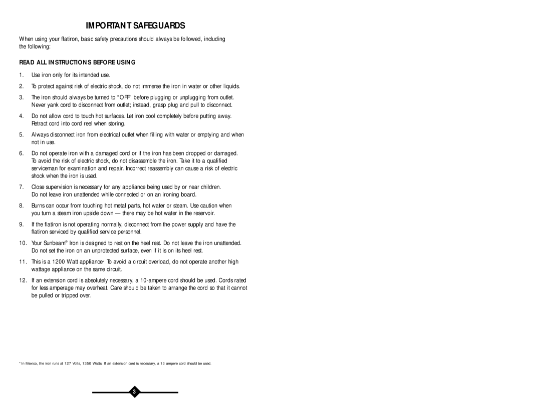 Sunbeam LX instruction manual Important Safeguards, Read ALL Instructions Before Using 