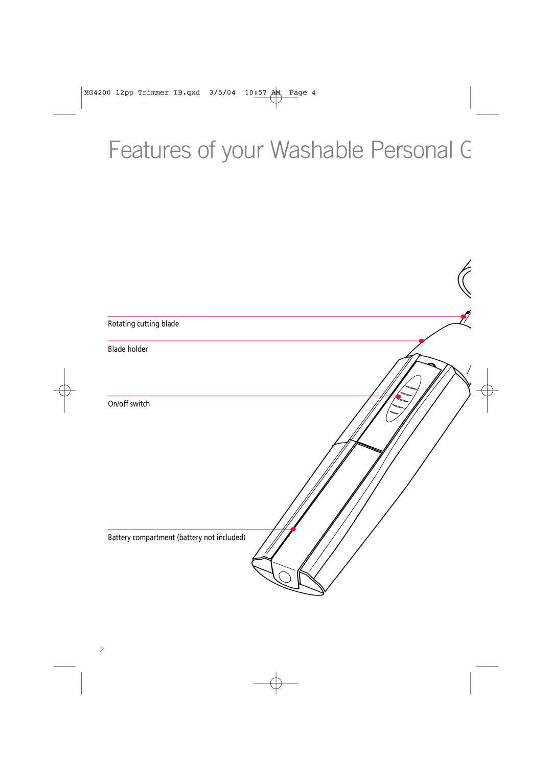 Sunbeam MG4200 manual Features of your Washable Personal G 