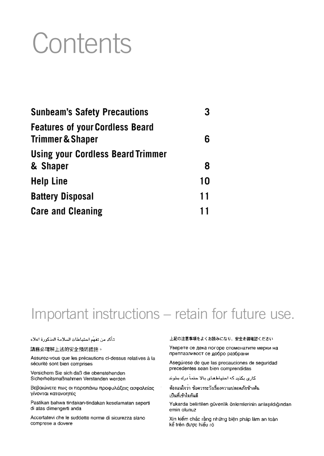 Sunbeam MG6500 manual Contents 