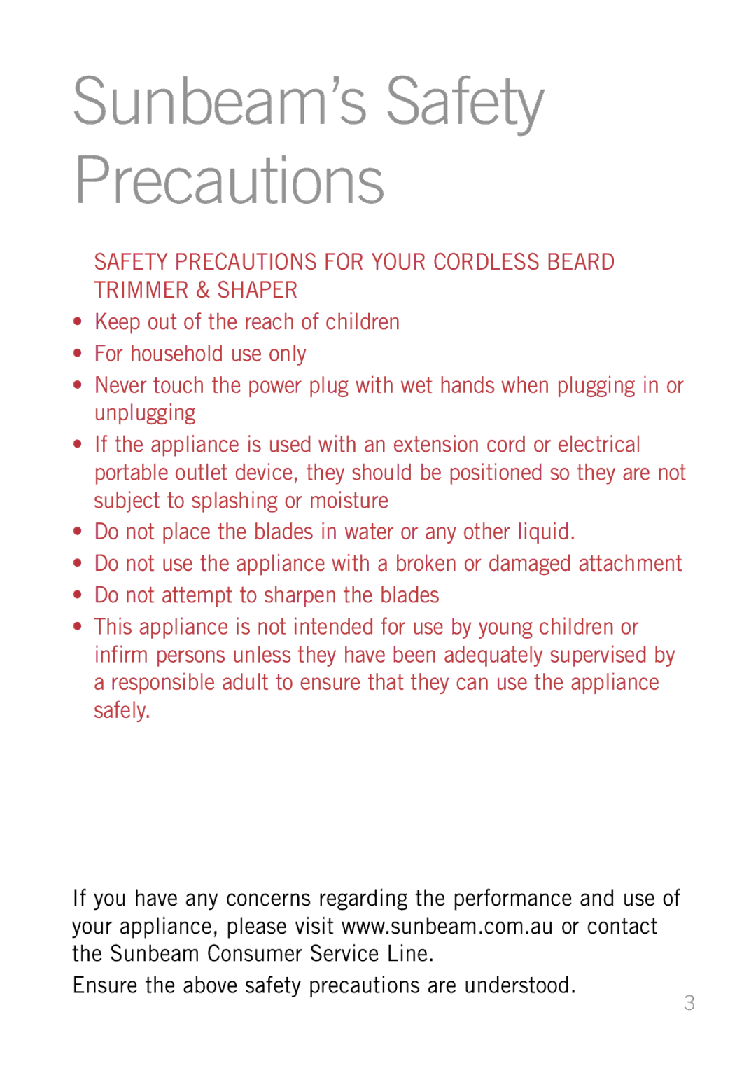 Sunbeam MG6500 manual Sunbeam’s Safety Precautions 