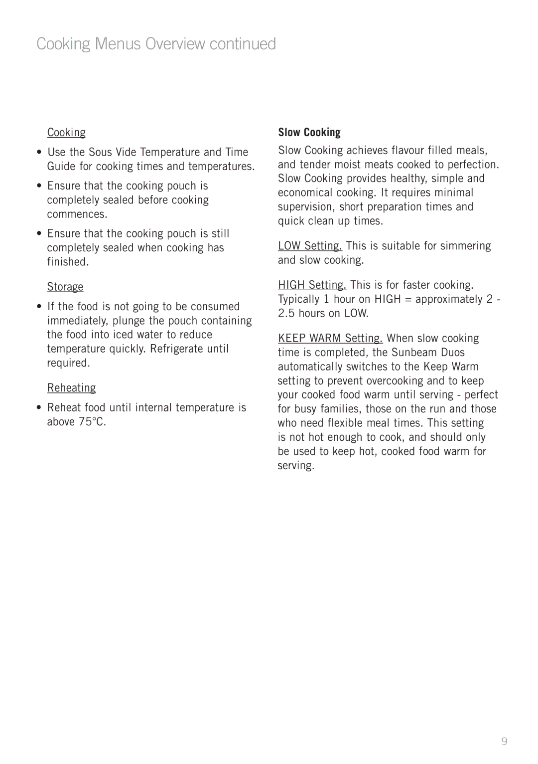 Sunbeam MU4000 manual Cooking 