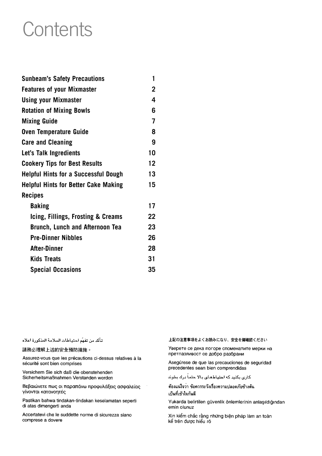 Sunbeam MX001 manual Contents 