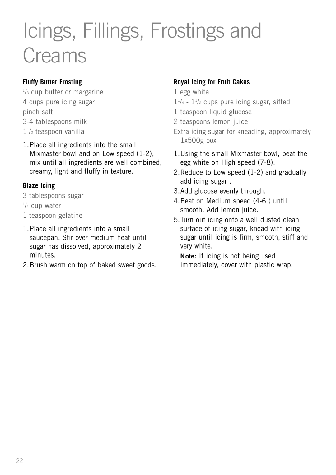 Sunbeam MX001 Icings, Fillings, Frostings and Creams, Fluffy Butter Frosting, Glaze Icing, Royal Icing for Fruit Cakes 