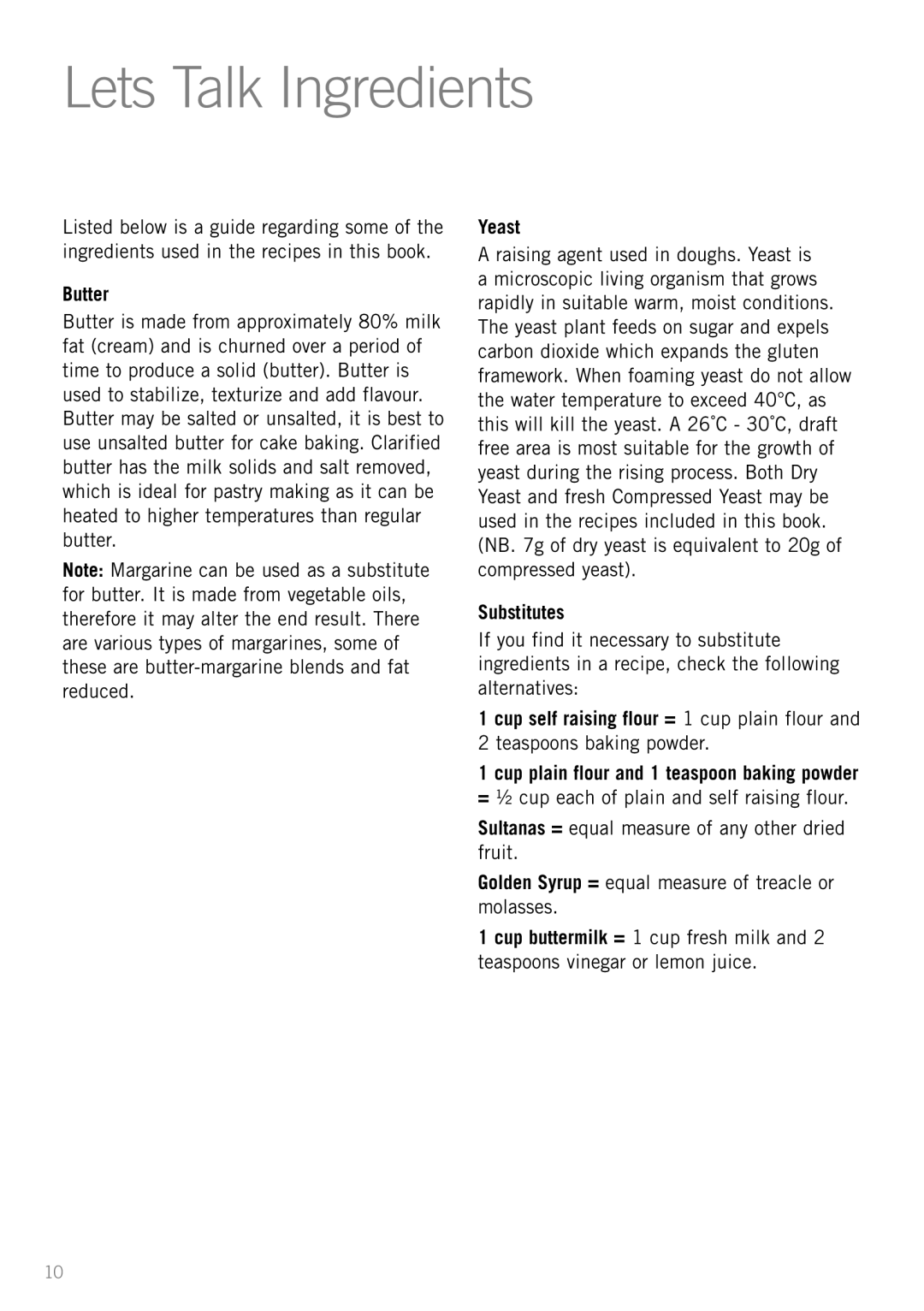 Sunbeam MX7700 manual Lets Talk Ingredients, Butter, Yeast, Substitutes 