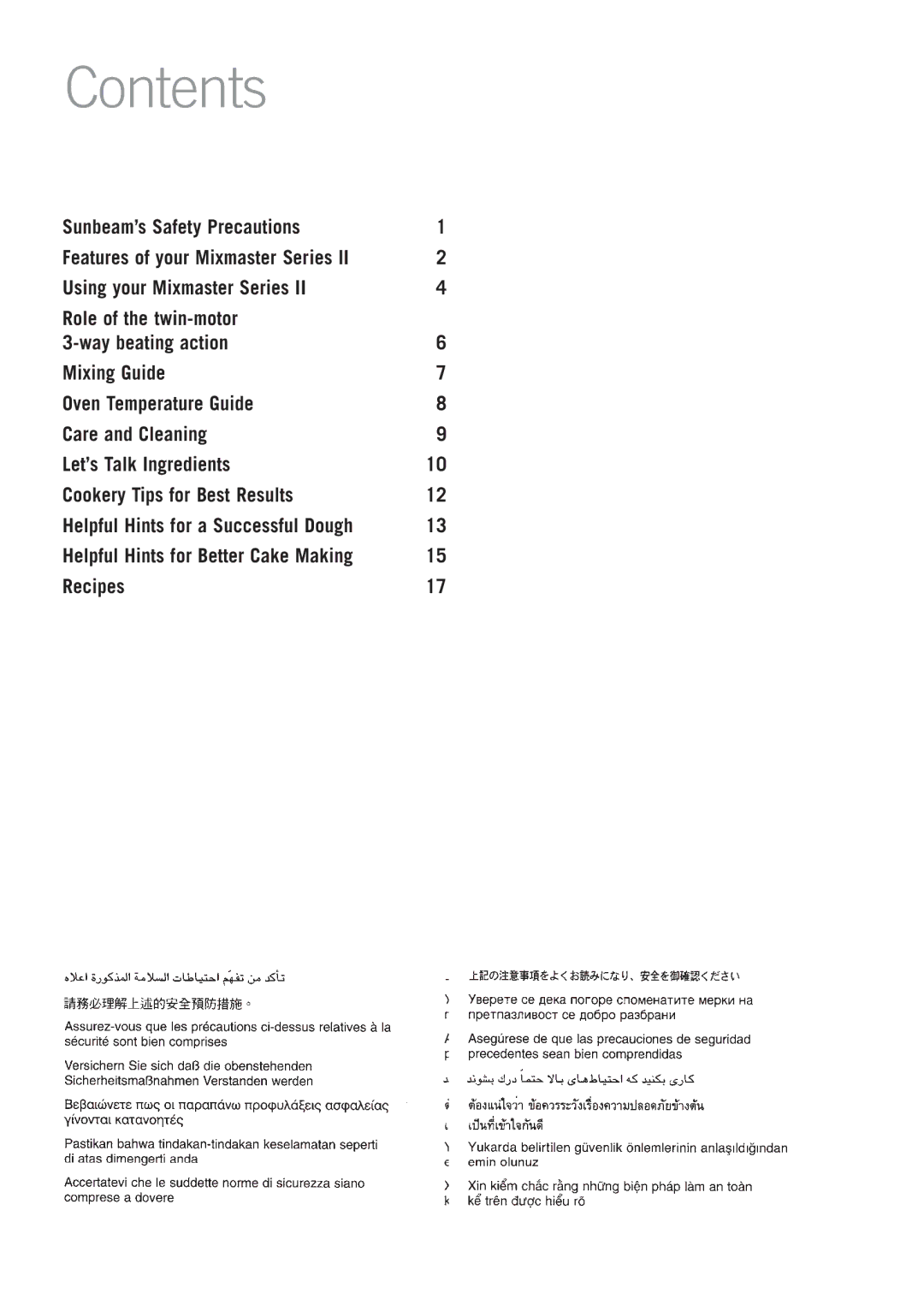 Sunbeam MX7700 manual Contents 