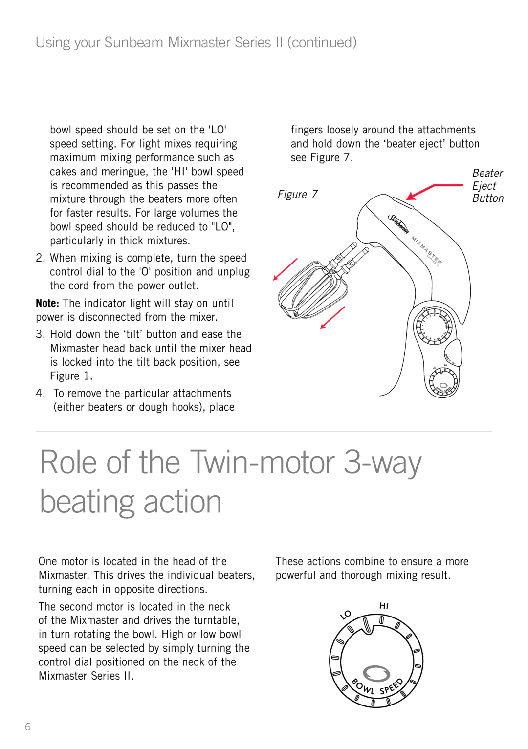 Sunbeam MX7700 manual Role of the Twin-motor 3-way beating action 