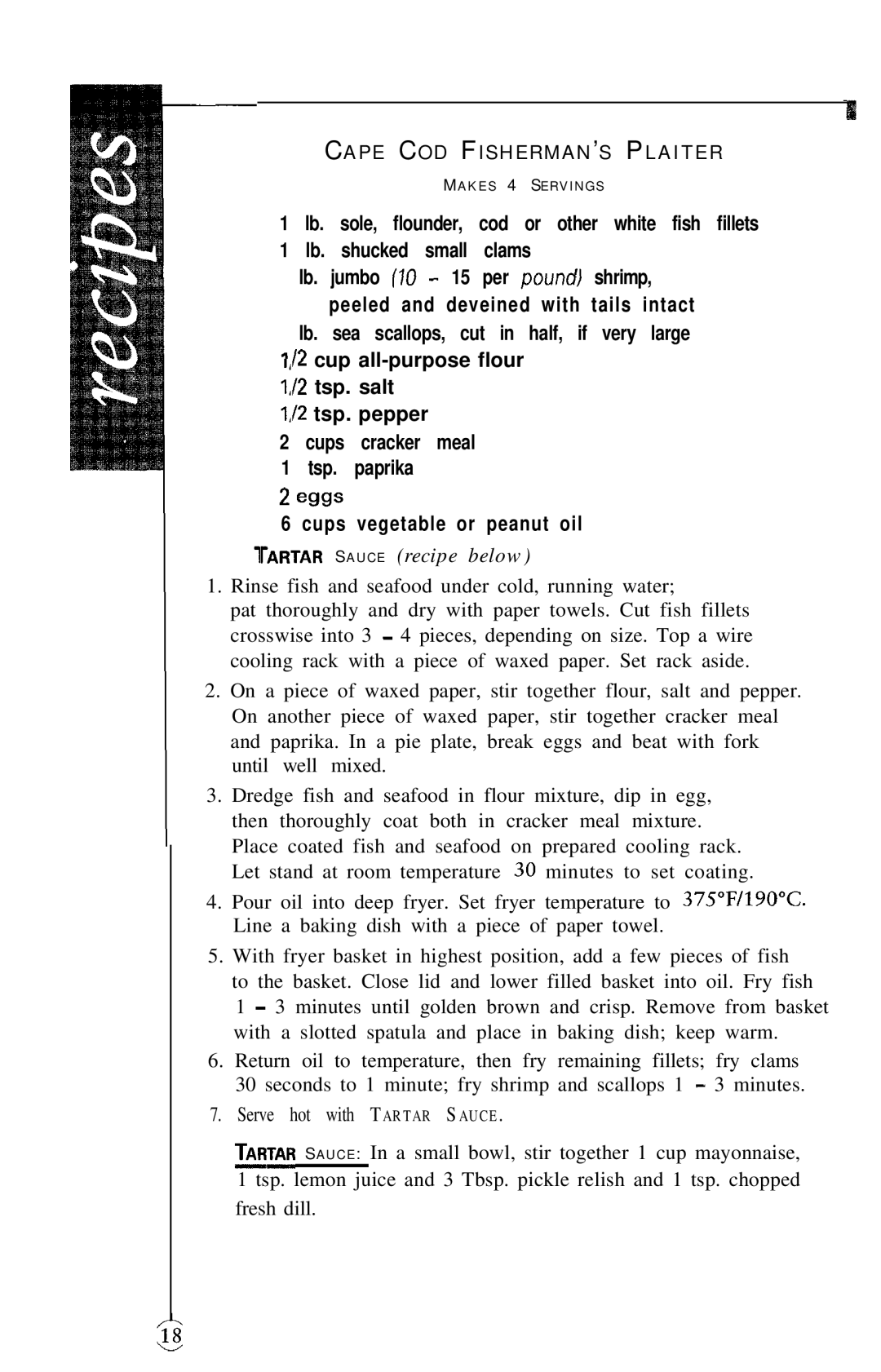 Sunbeam ODF 520, ODF 510 manual IrARTAR Sauce recipe below 