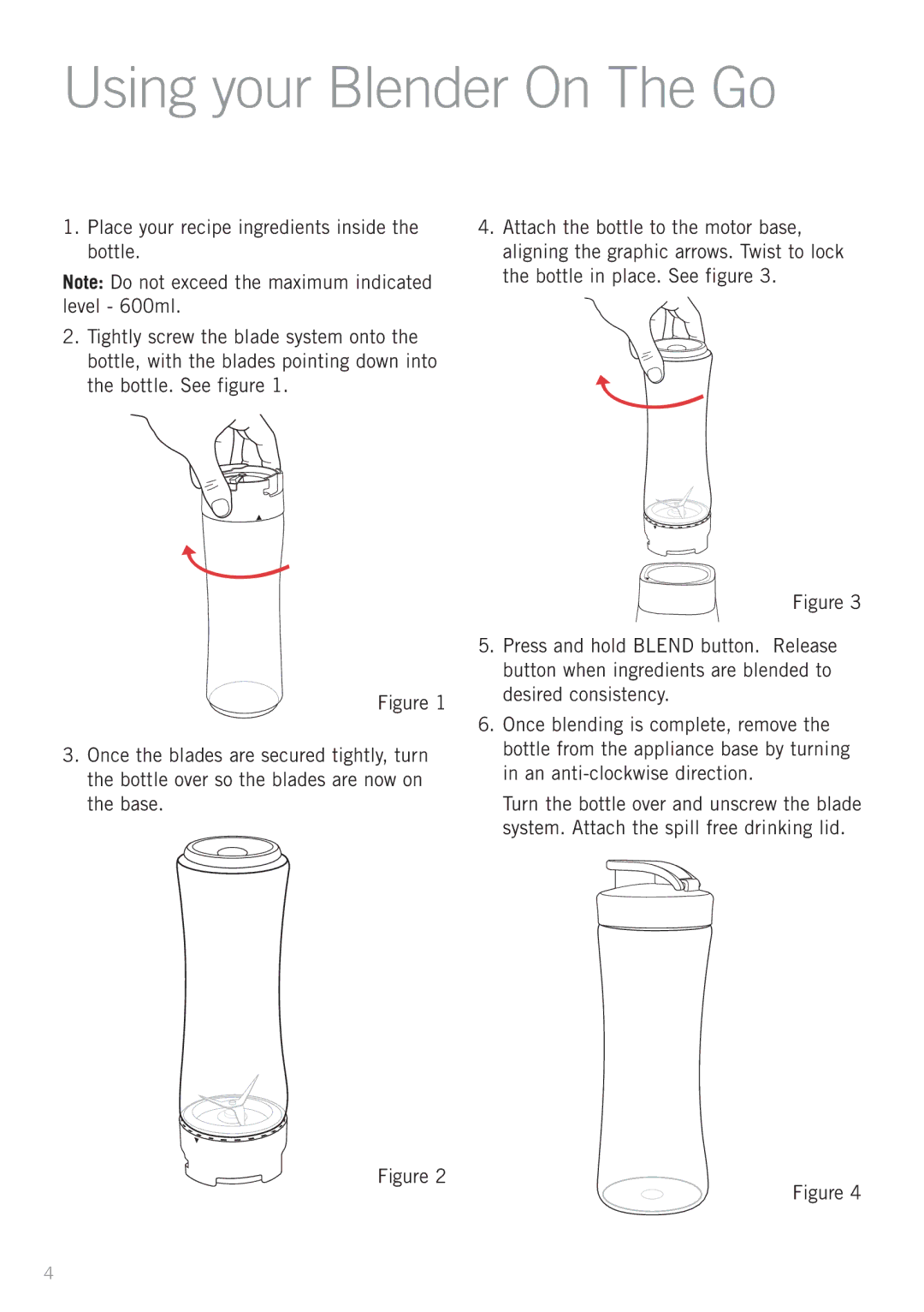 Sunbeam PB2000 manual Using your Blender On The Go 