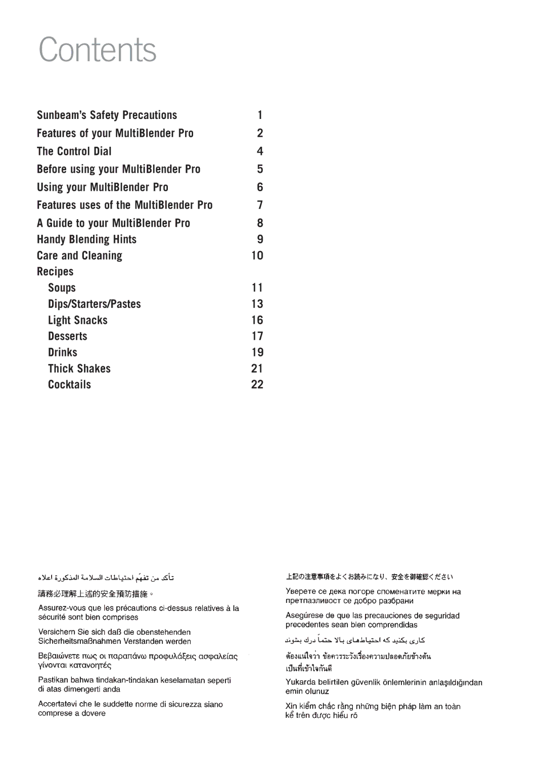 Sunbeam PB7600 manual Contents 