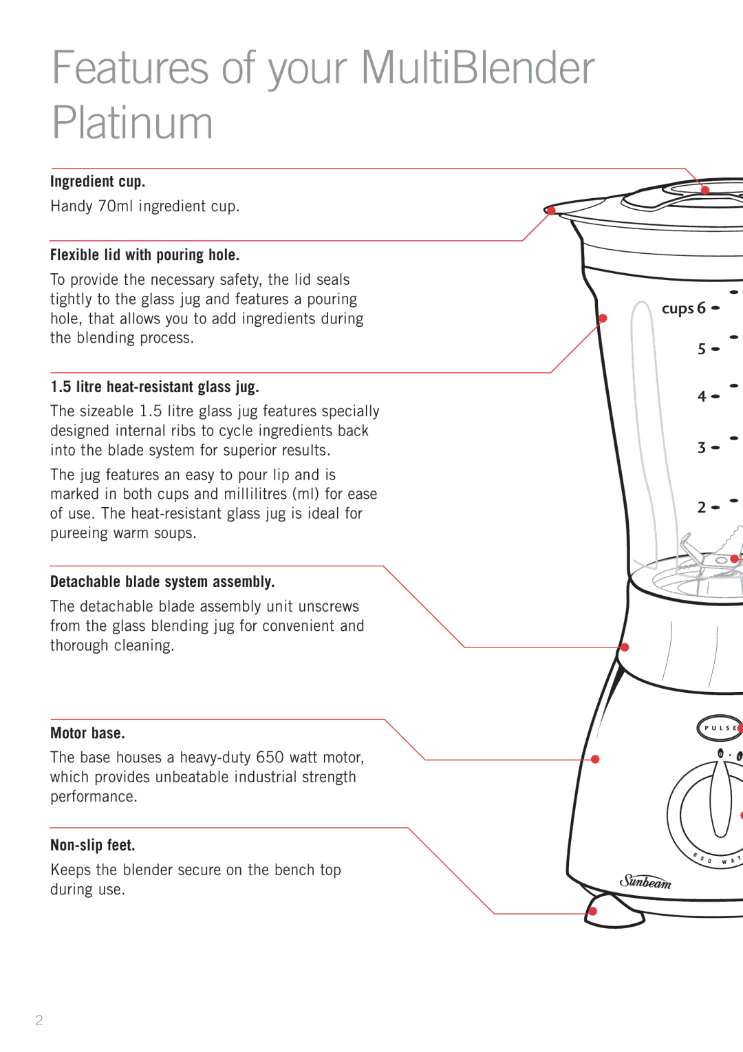 Sunbeam PB7610 manual Features of your MultiBlender Platinum 