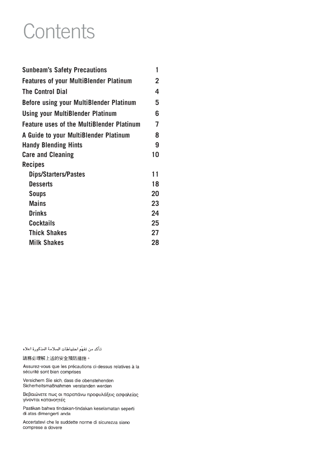 Sunbeam PB7650 manual Contents 