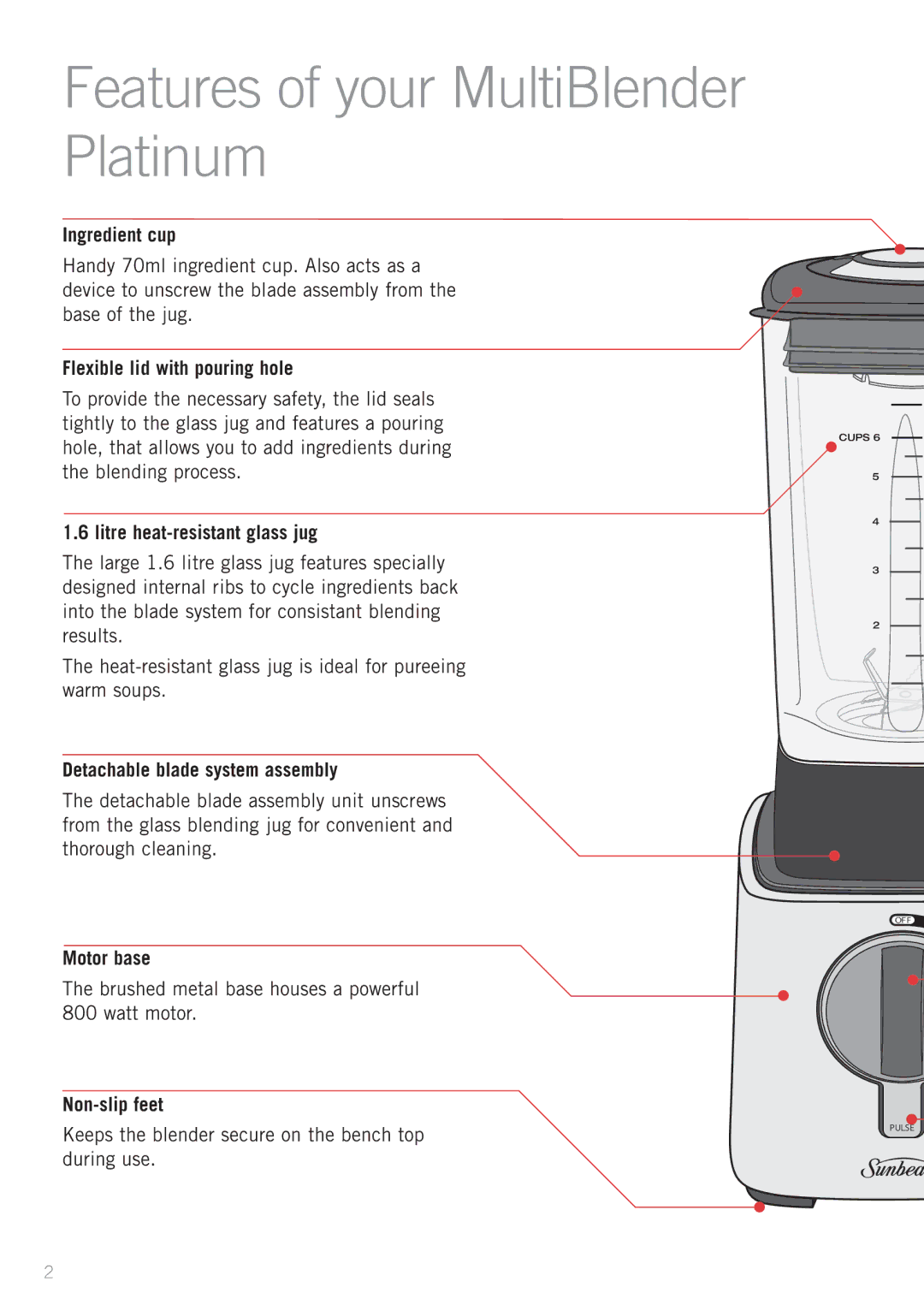 Sunbeam PB7650 manual Features of your MultiBlender Platinum 