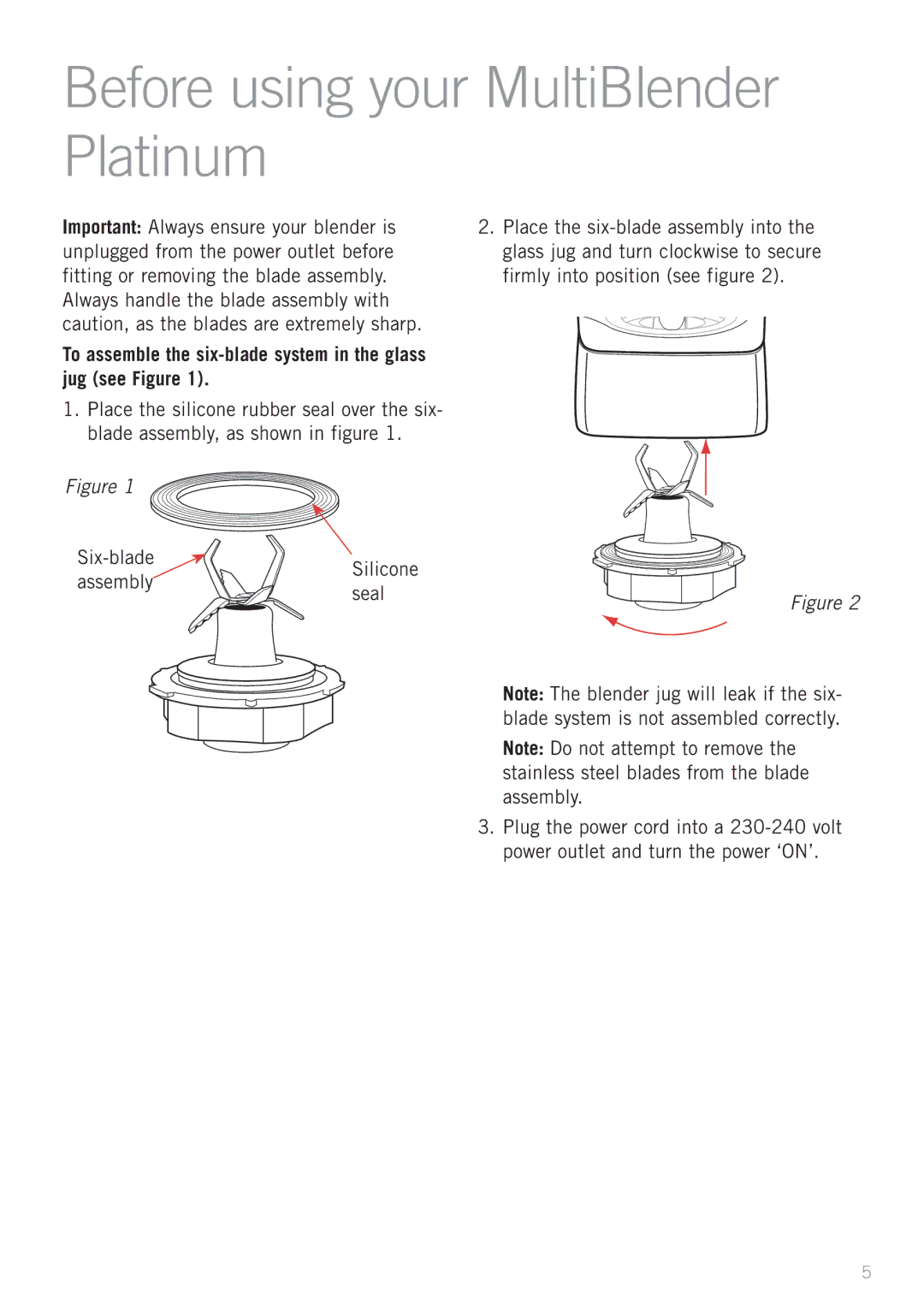 Sunbeam PB7650 manual Before using your MultiBlender Platinum, Six-blade, Assembly, Seal 