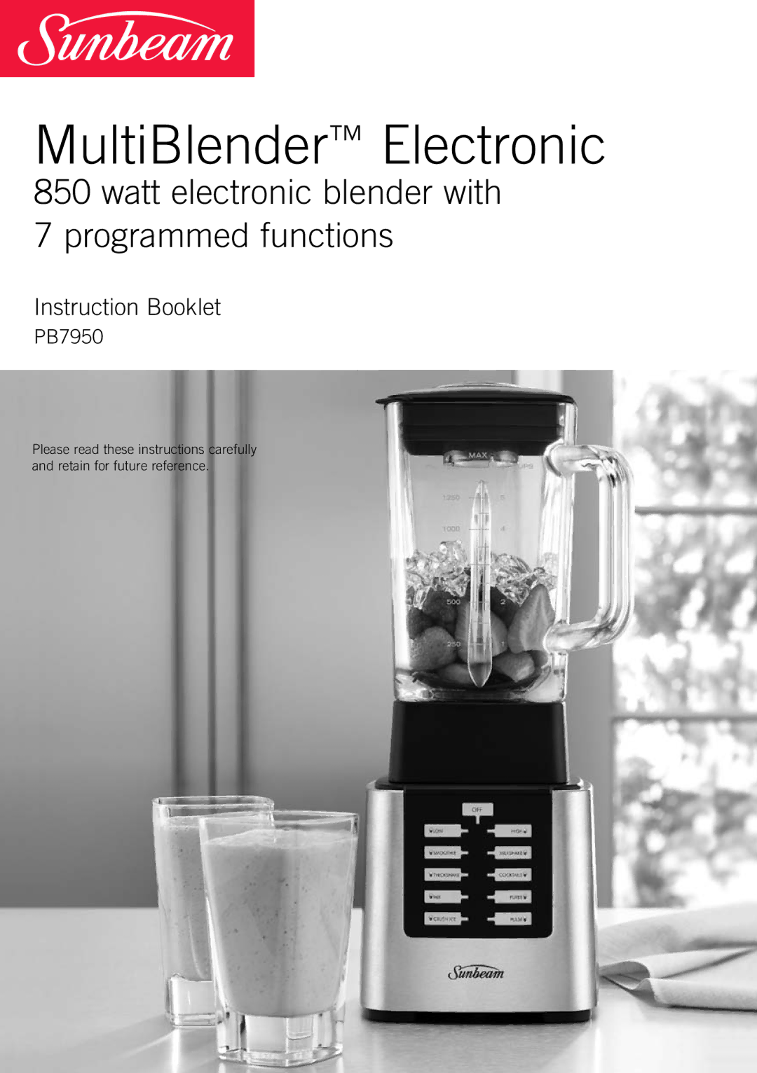 Sunbeam PB7950 manual MultiBlender Electronic 