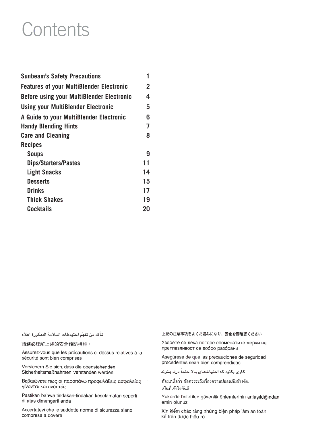 Sunbeam PB7950 manual Contents 