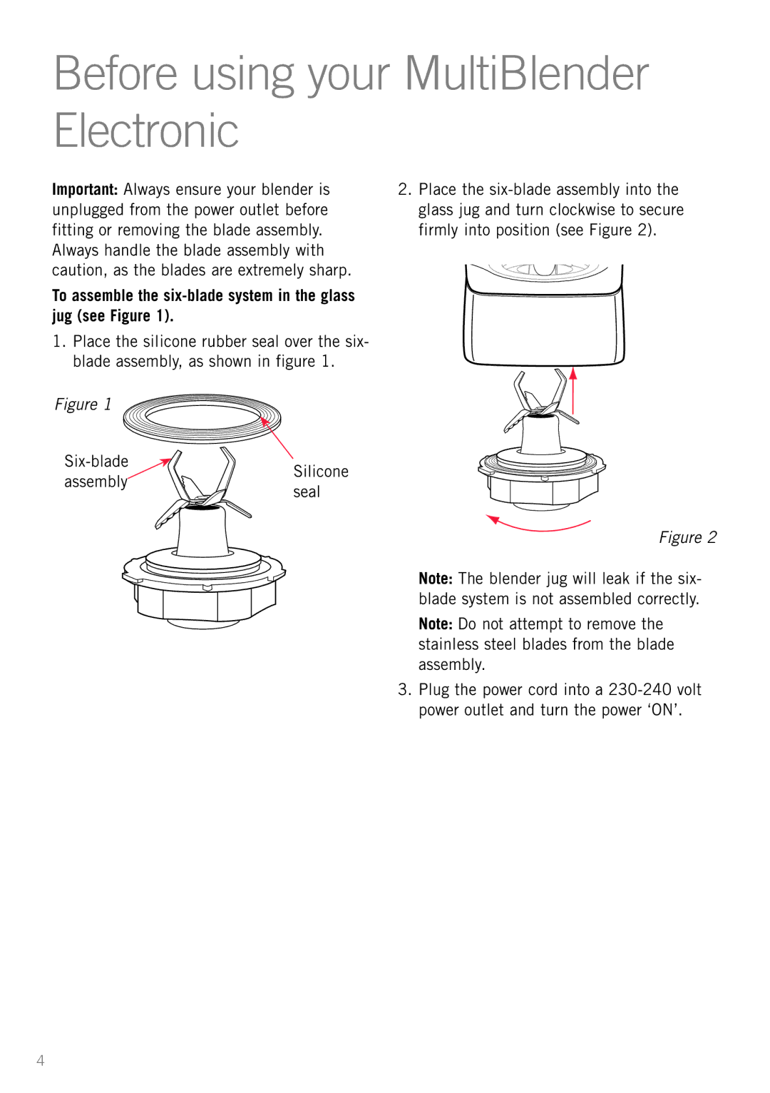 Sunbeam PB7950 manual Before using your MultiBlender Electronic, Six-blade, Assembly, Seal 