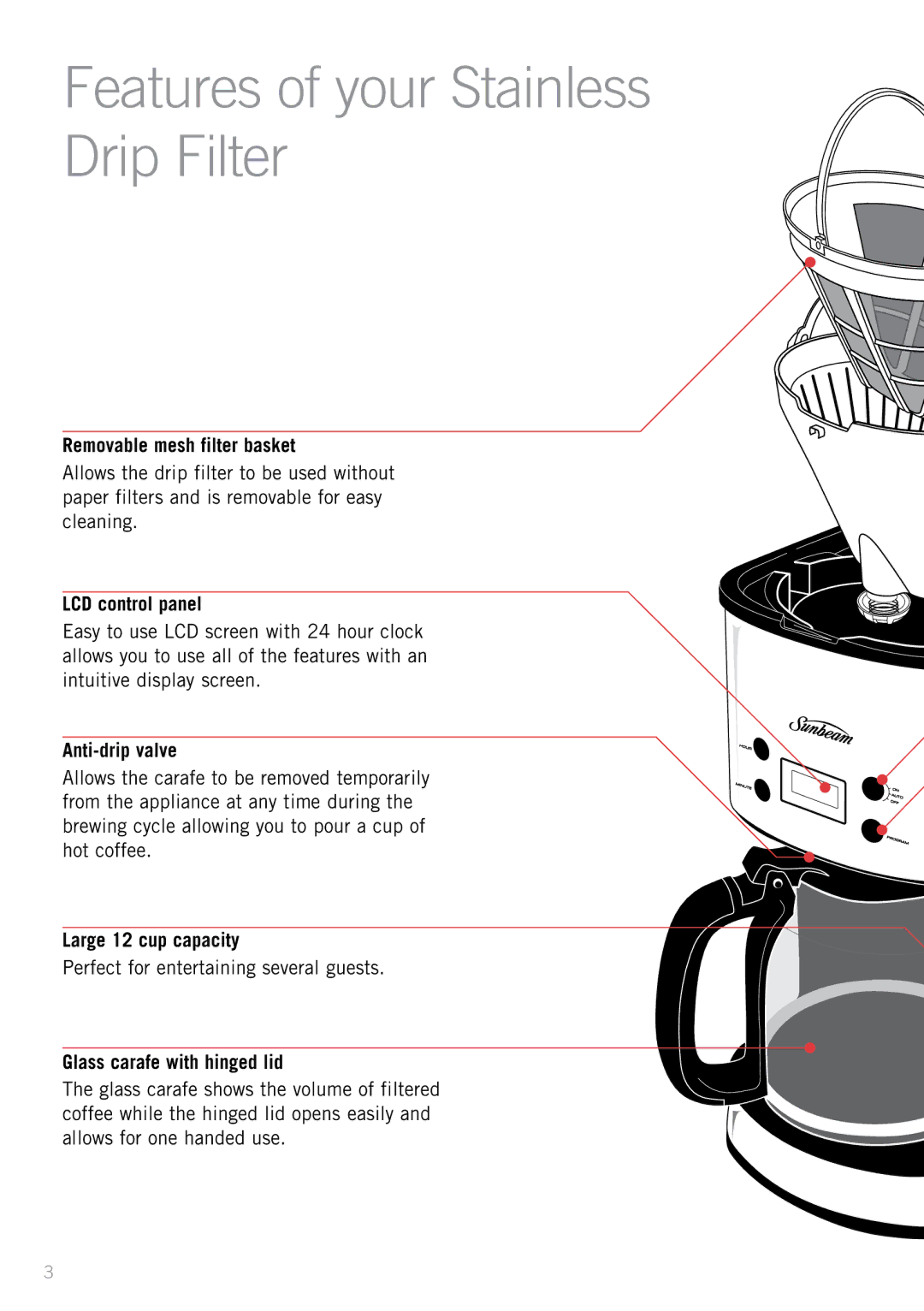 Sunbeam PC7900 manual Features of your Stainless Drip Filter 