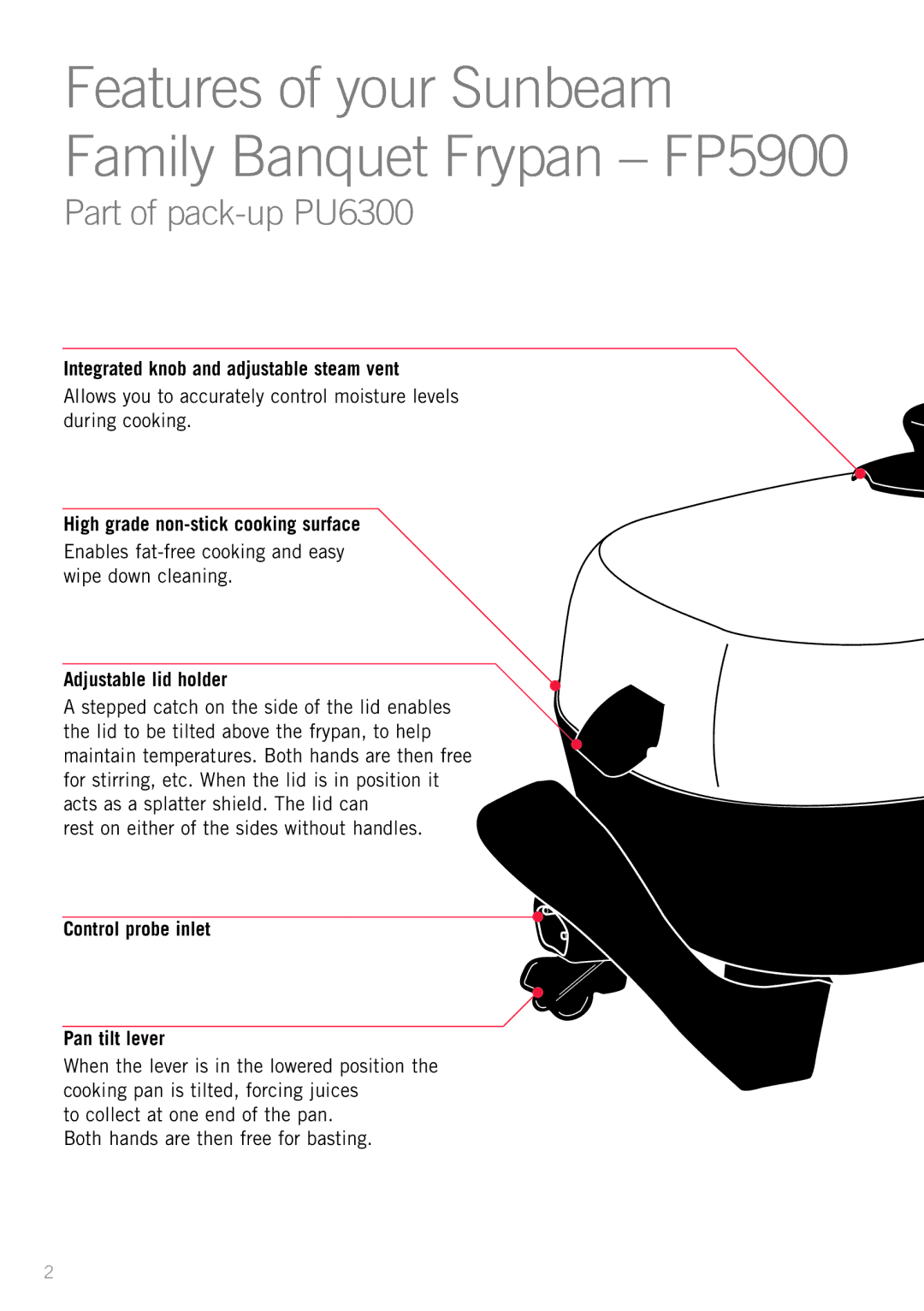 Sunbeam PU5300 Integrated knob and adjustable steam vent, High grade non-stick cooking surface, Adjustable lid holder 