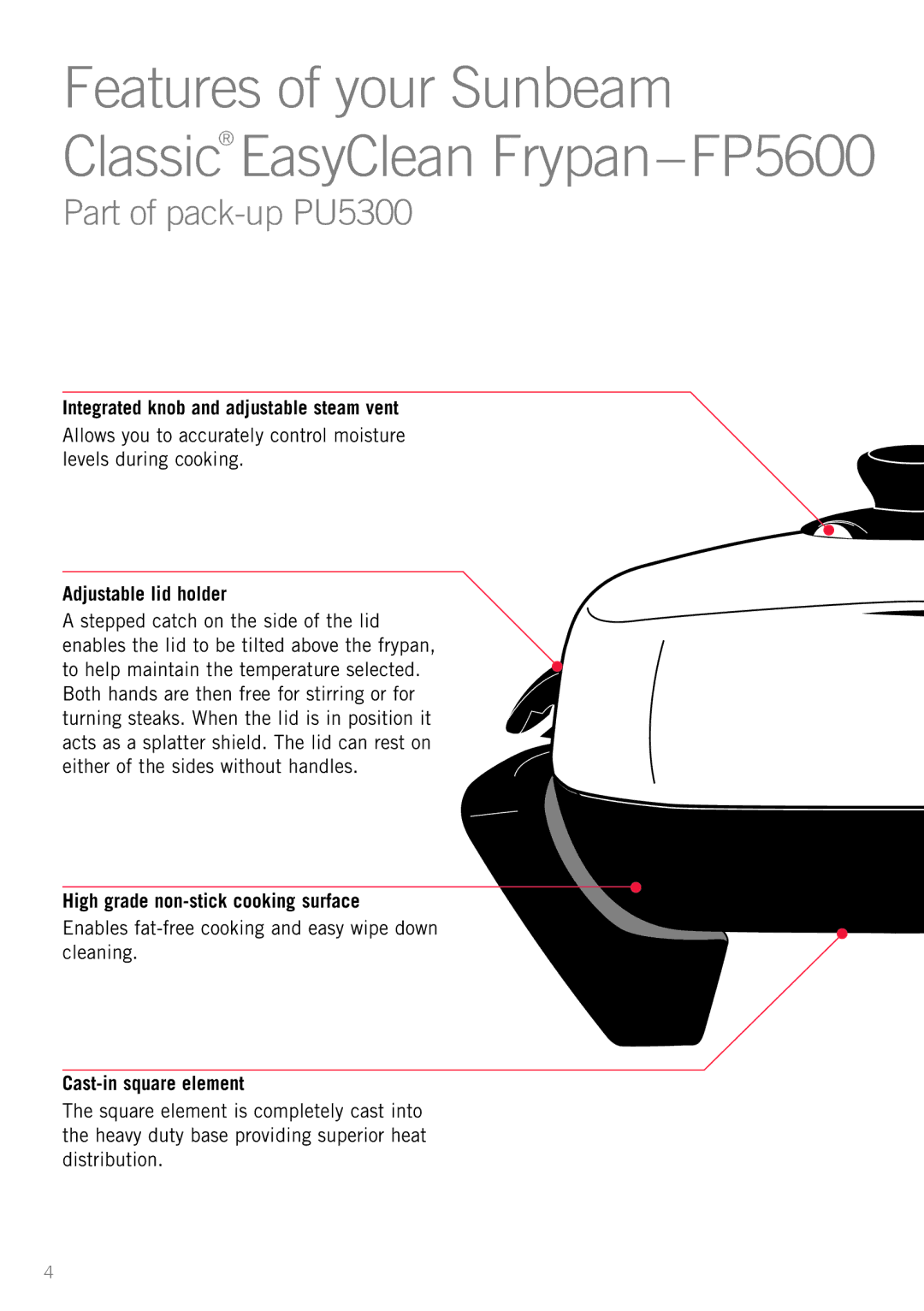 Sunbeam PU5300 manual Features of your Sunbeam, Cast-in square element 