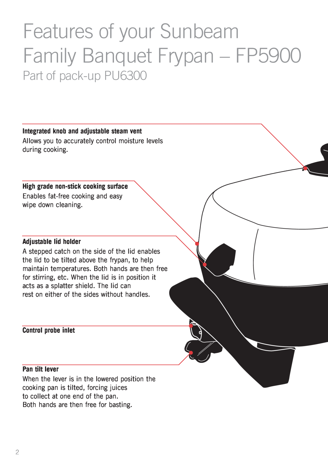 Sunbeam PU5300 manual Part of pack-upPU6300, Integrated knob and adjustable steam vent, High grade non-stickcooking surface 