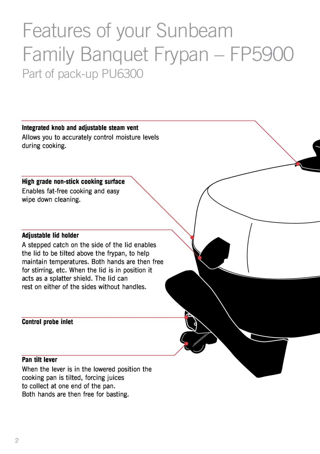 Sunbeam manual Part of pack-upPU6300, Integrated knob and adjustable steam vent, High grade non-stickcooking surface 
