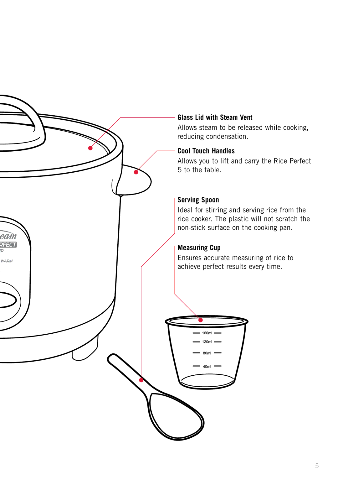 Sunbeam RC2650, RC2350, RC4750 manual Allows you to lift and carry the Rice Perfect 5 to the table 