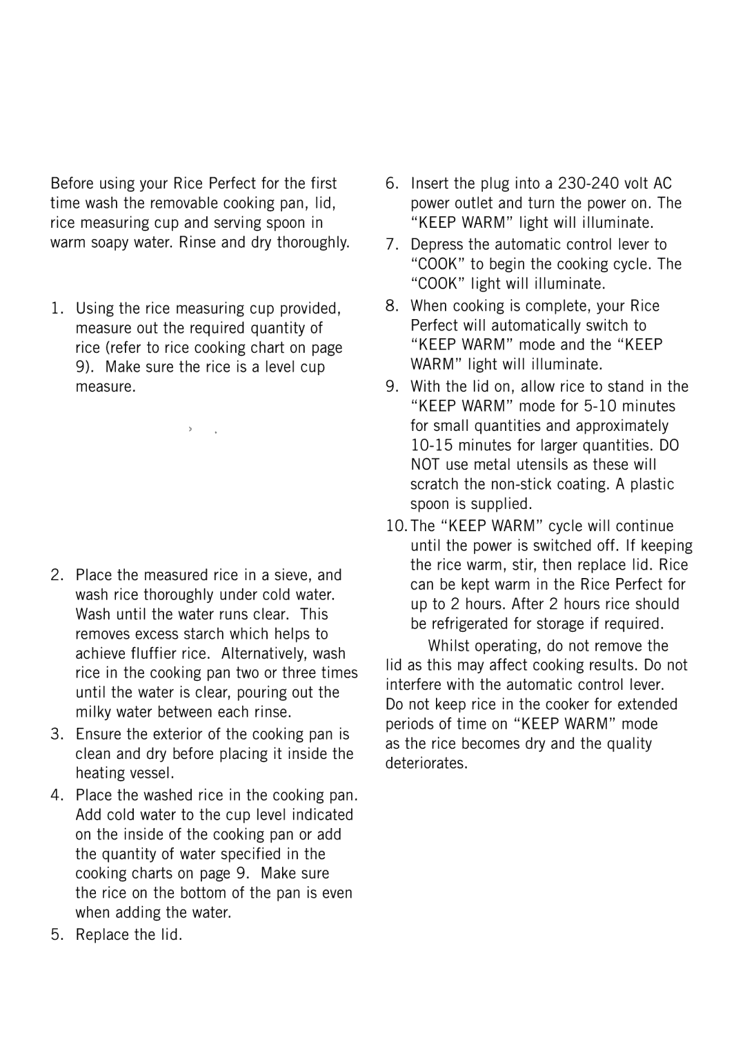 Sunbeam RC4750, RC2350, RC2650 manual Using your Rice Perfect, To Cook Rice 
