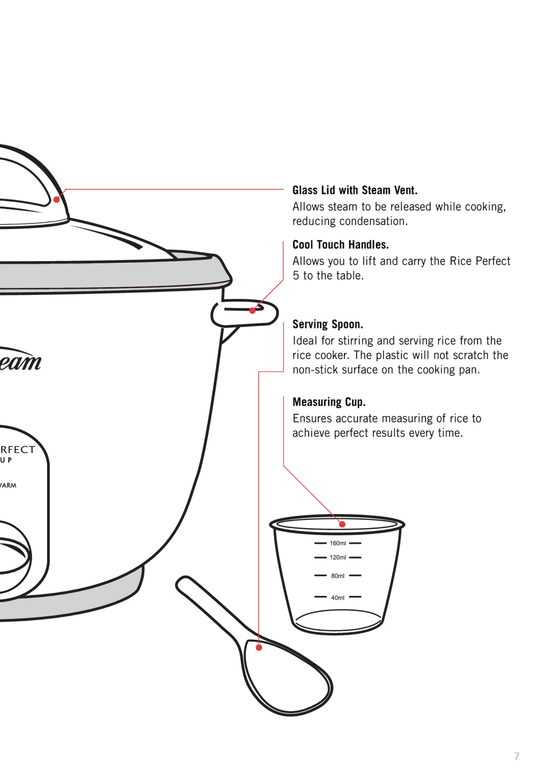 Sunbeam RC2610, RC4700, RC2300 manual Allows you to lift and carry the Rice Perfect 5 to the table 