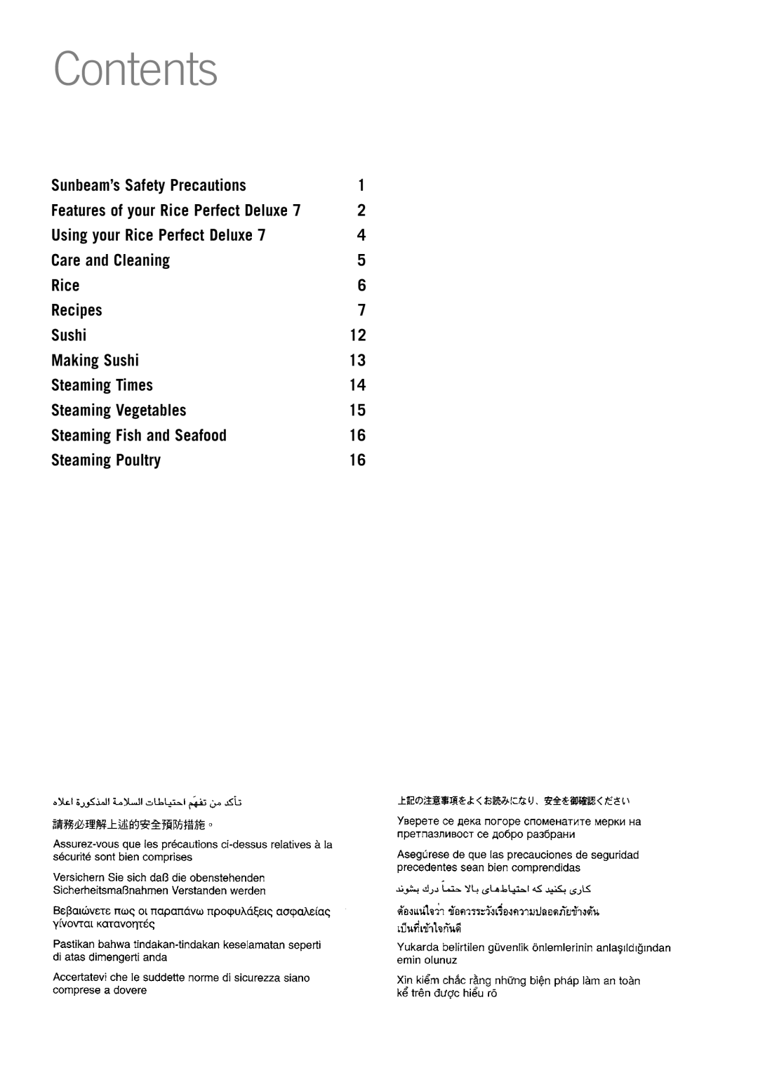 Sunbeam RC5600 manual Contents 