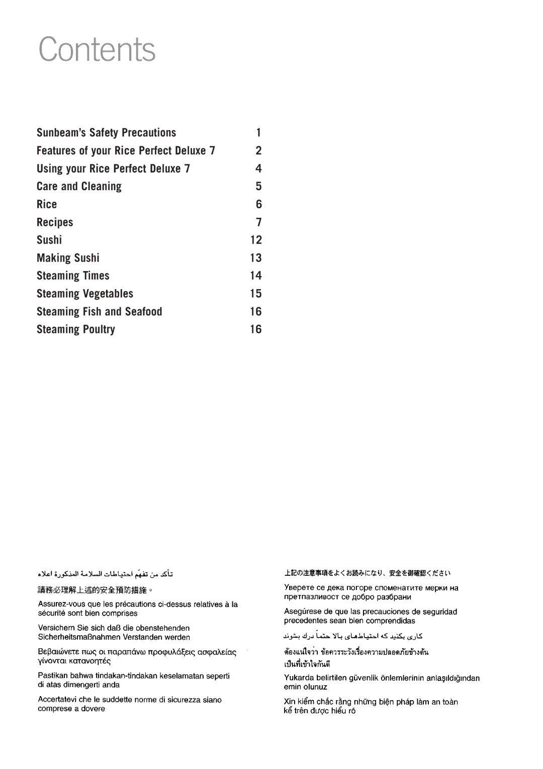 Sunbeam RC5600 manual Contents 