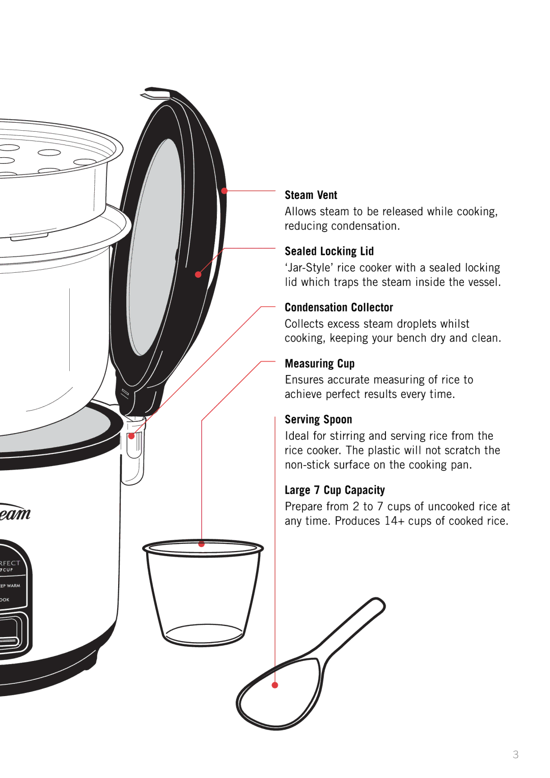 Sunbeam RC5600 Steam Vent, Sealed Locking Lid, Condensation Collector, Measuring Cup, Serving Spoon, Large 7 Cup Capacity 