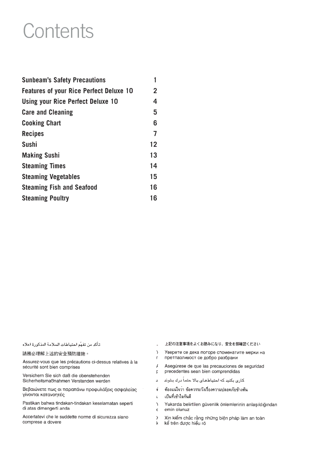 Sunbeam RC5810 manual Contents 