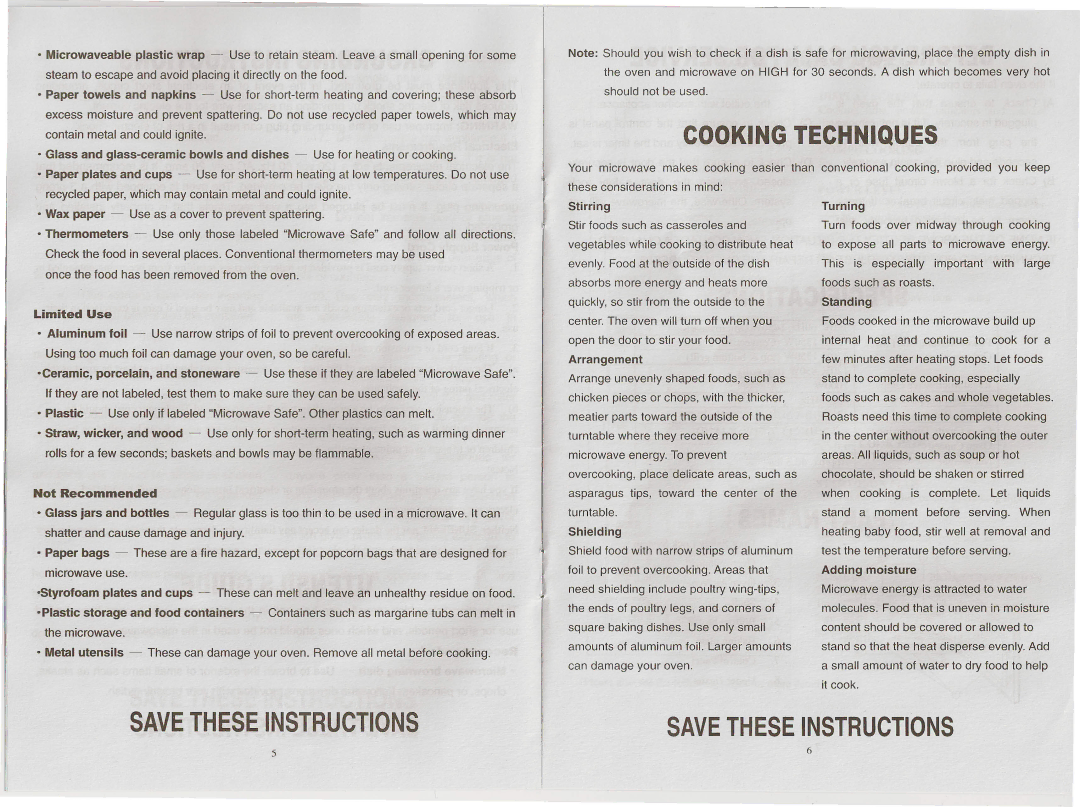 Sunbeam SB-22200 owner manual Cooking Techniques, Limited Use, Not Recommended 