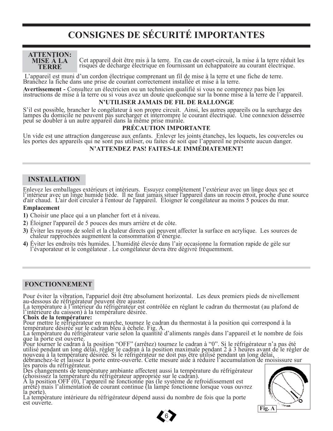 Sunbeam SBCR139WE warranty Consignes DE Sécurité Importantes, Mise À LA, Terre, Fonctionnement 