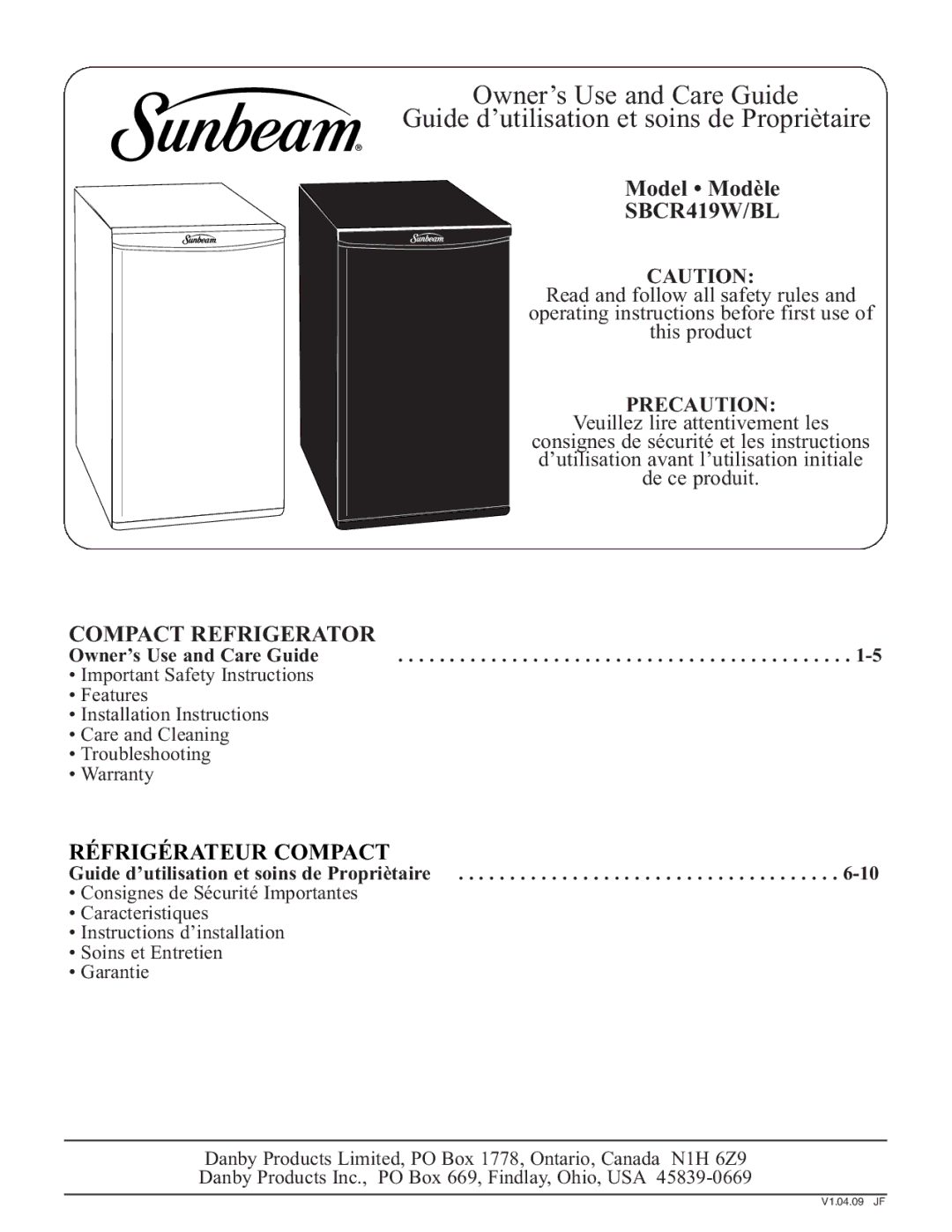 Sunbeam SBCR419W/BL important safety instructions 