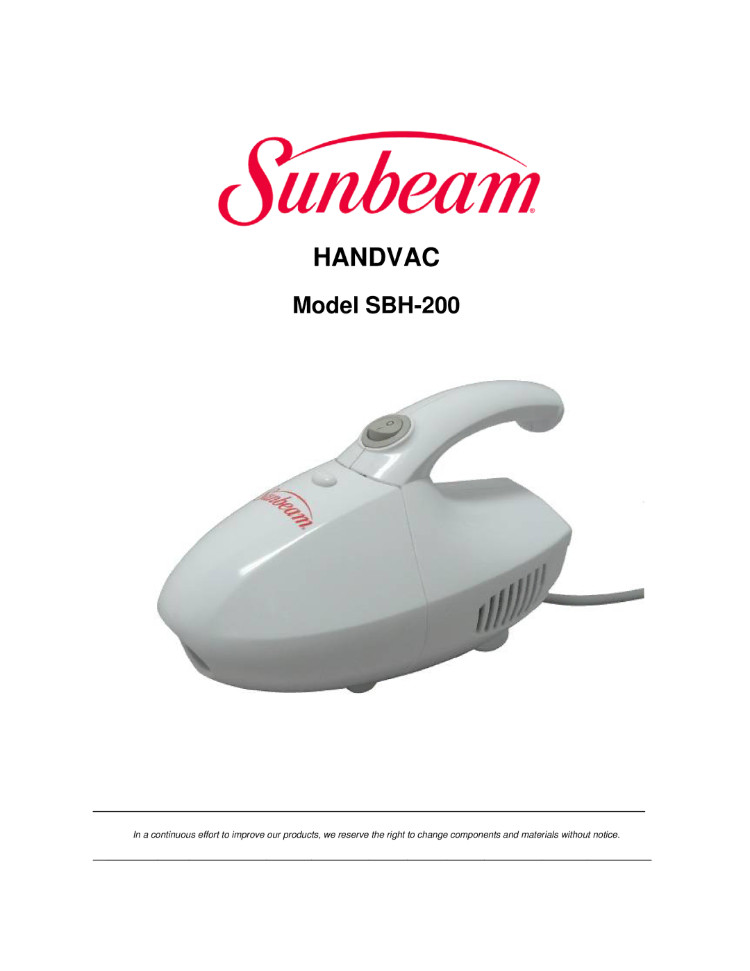 Sunbeam SBH-200 manual Handvac 