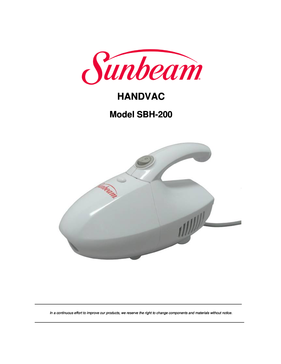 Sunbeam manual Handvac, Model SBH-200 