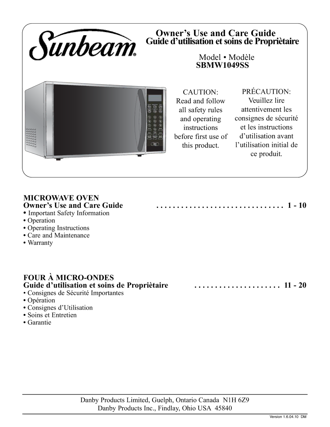 Sunbeam SBMW1049SS warranty 