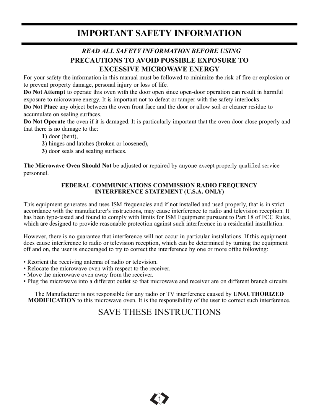 Sunbeam SBMW1109W/BL operating instructions Important Safety Information 