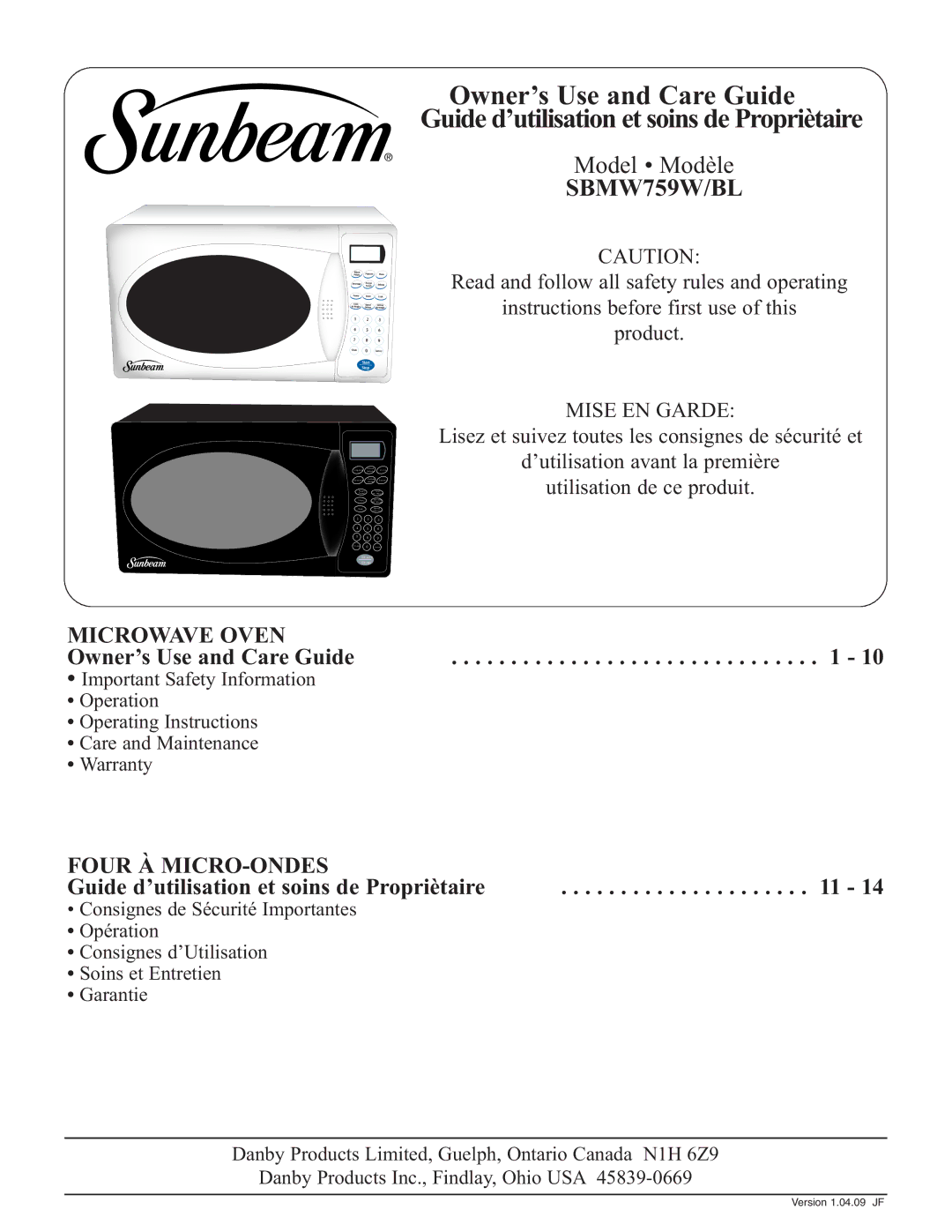 Sunbeam SBMW759W/BL warranty 