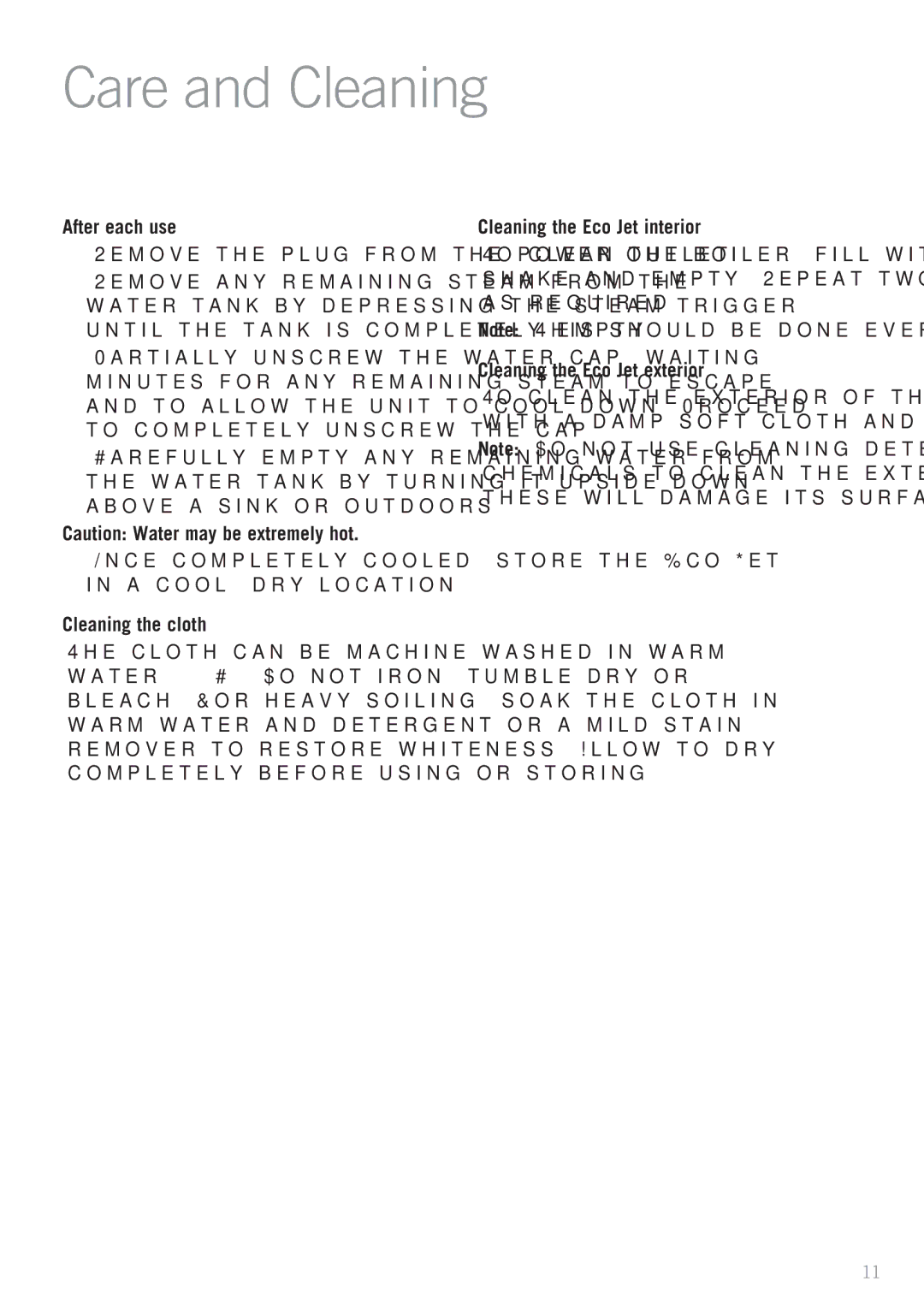 Sunbeam SC4500 manual Care and Cleaning, After each use, Cleaning the cloth, Cleaning the Eco Jet interior 