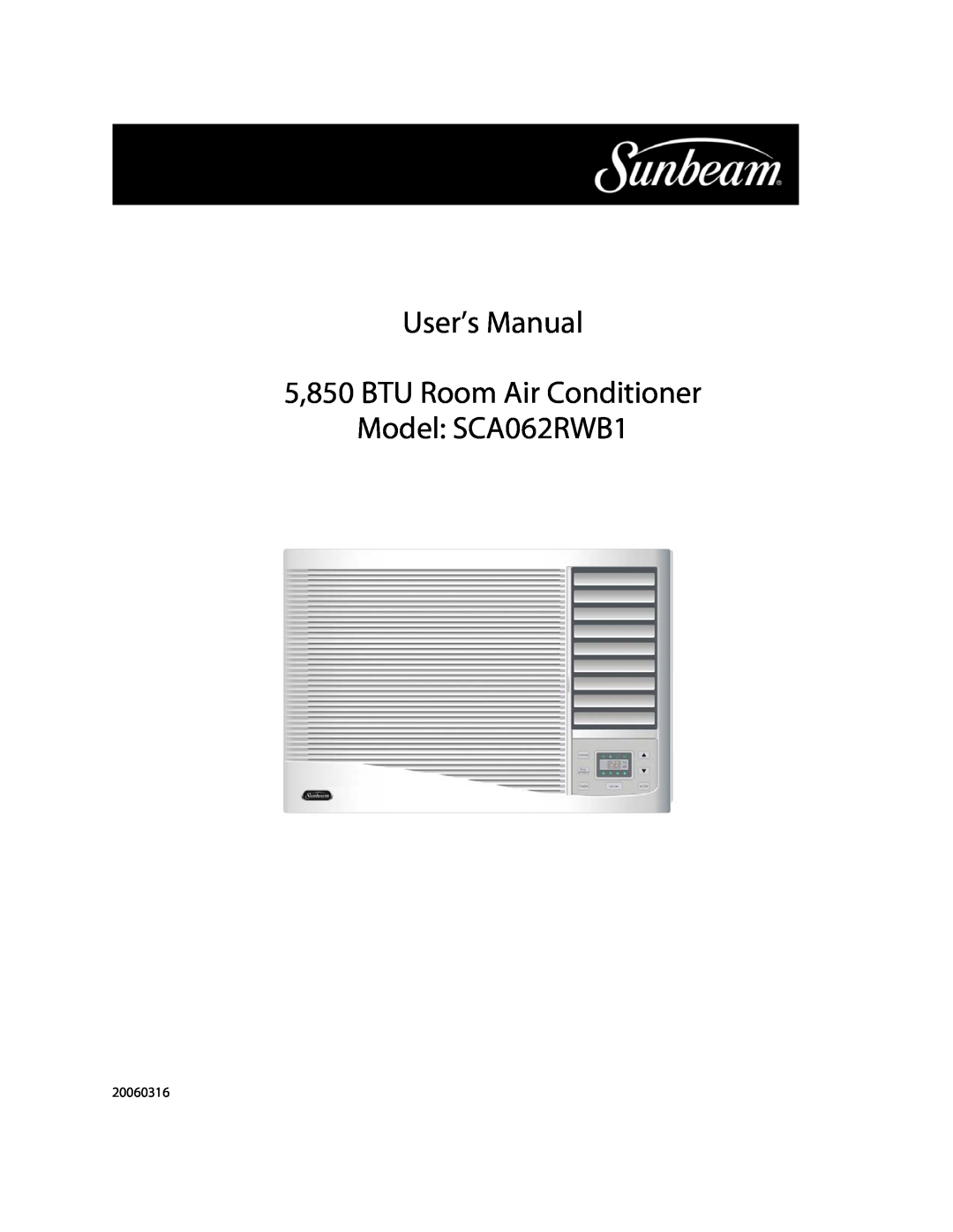 Sunbeam user manual Model SCA062RWB1, 20060316 