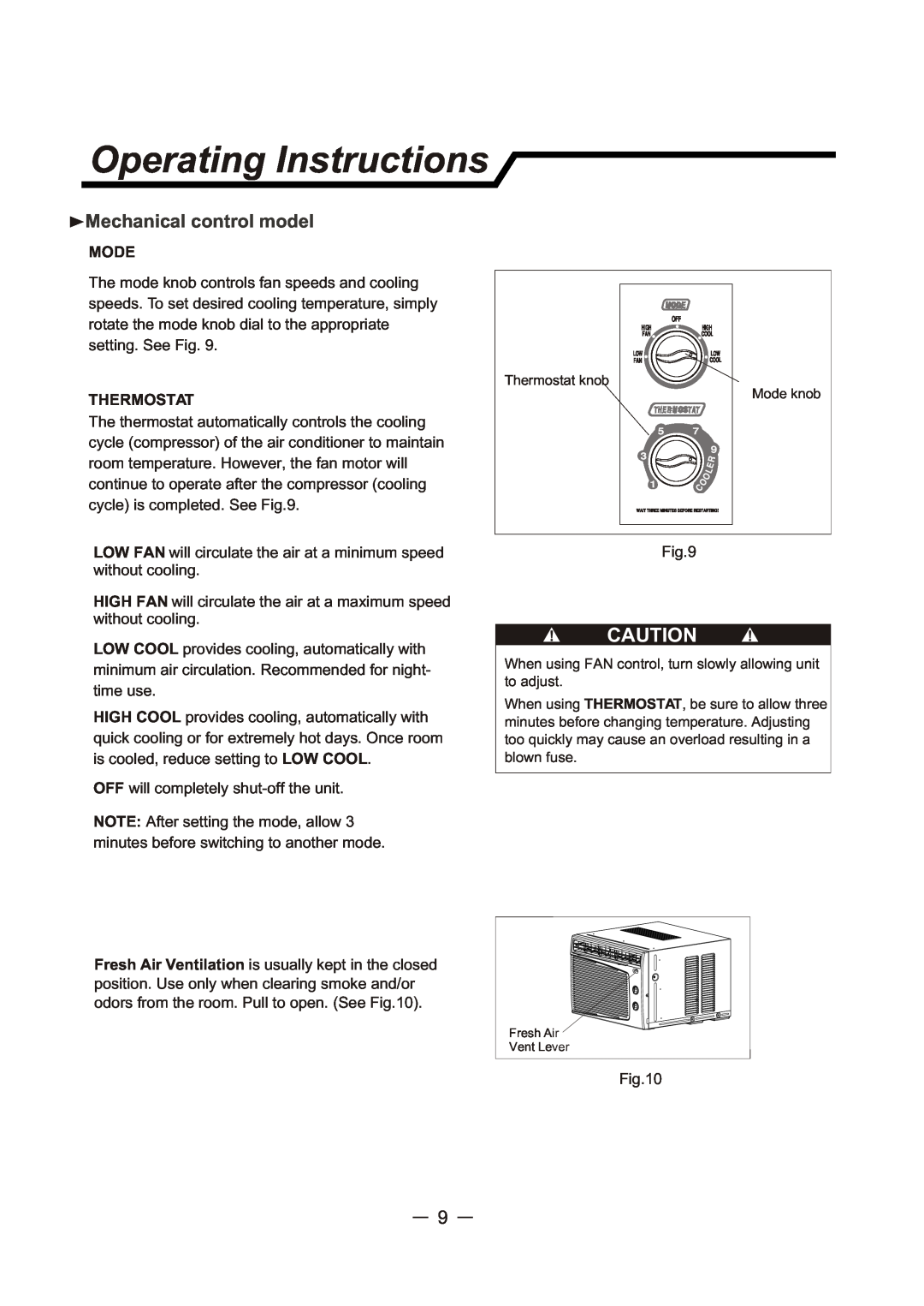 Sunbeam SCA062RWB1 user manual Operating Instructions, Mechanical control model 